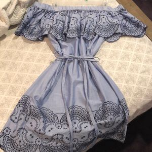 Blue off-the-shoulder dress